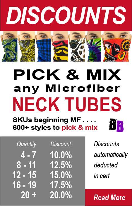 Quantity Discounts on ANY MIX of Microfiber Neck Tube Bandanas