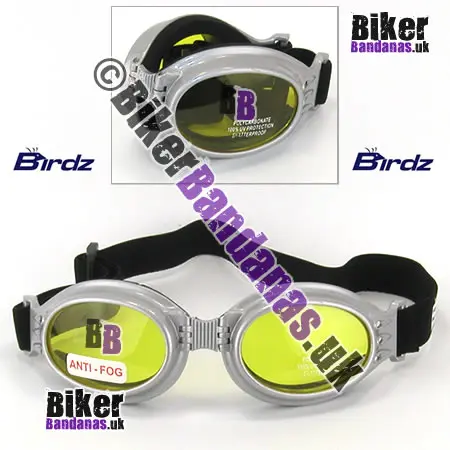 Front view of Birdz Eyewear Ostrich Folding Goggles - Silver / Yellow