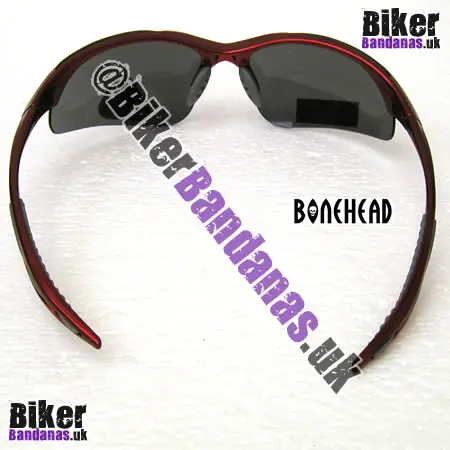 Folded view of Bonehead Dolphin TR90 Sunglasses - Red Frames / Smoke Flash Mirror Lenses