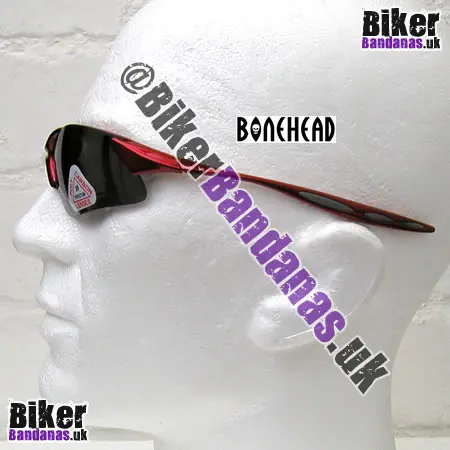 Side view of Bonehead Dolphin TR90 Sunglasses - Red Frames / Smoke Flash Mirror Lenses
