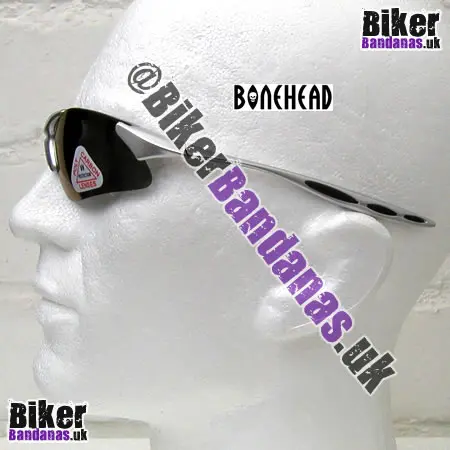 Side view of Bonehead Dolphin TR90 Sunglasses - Silver Frames / Smoke Revo Flash Mirror Lenses