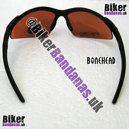 Top view of Bonehead Crocodile Sunglasses - Glossy Black Frames / Bronze Flash Mirror Lenses