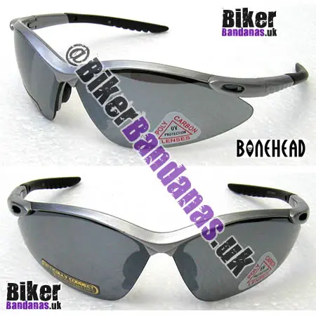 Front view of Bonehead Crocodile Sunglasses - Silver Frames / Smoke Flash Mirror Lenses