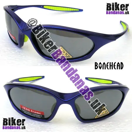 Front view of Bonehead Scorpion TR90 Sunglasses - Blue Full-Frame / Smoke Flash Mirror Lenses