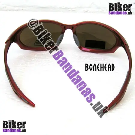 Side view of Bonehead Scorpion TR90 Sunglasses - Red Full-Frame / Brown Flash Mirror Lenses