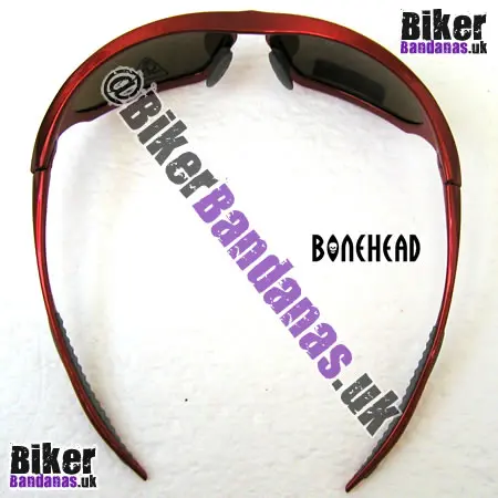 Inside view of Bonehead Scorpion TR90 Sunglasses - Red Full-Frame / Brown Flash Mirror Lenses