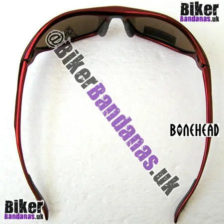 Top view of Bonehead Predator TR90 Sunglasses - Red Full-Frame / Brown Flash Mirror Lenses