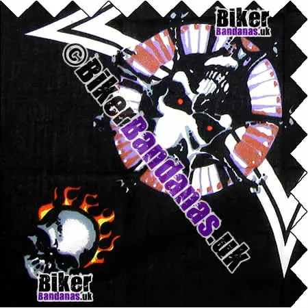 Another closeup of Red-Eyed Skulls and Flaming Skulls on Panel Square Cotton Bandana Neckerchief