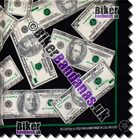 Closeup view of USA American Dollar Bills Bandana Neckerchief