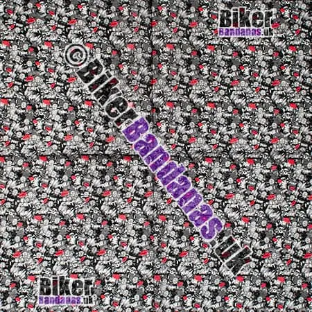 Grey Punk Skulls and Red Lips Cotton Bandana Neckerchief