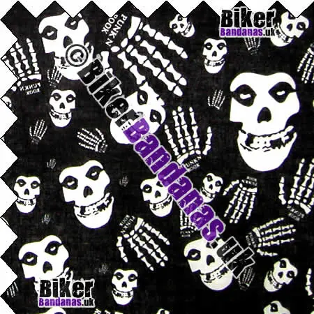 Closeup of Punk Skulls and Hand Skeletons Square Cotton Bandana Neckerchief