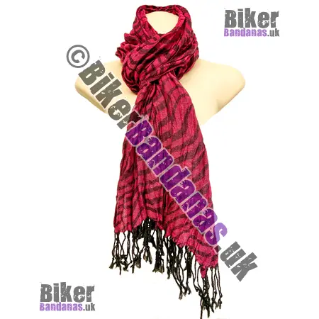 Rose Pink with Black Zebra Stripes Medium Weight Woven Long Scarf