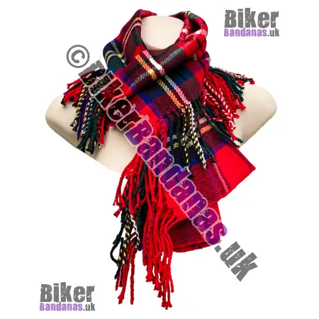 Traditional Red Tartan Plaid Winter Weight Woven Long Scarf with Side Fringes