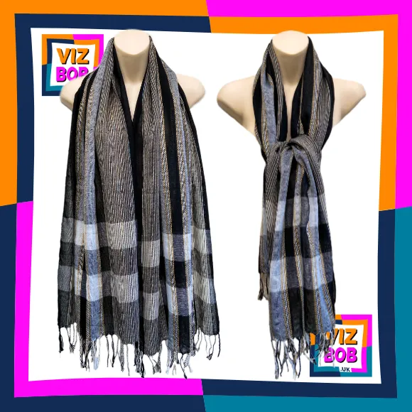 Alternatives views Black and Beige Stripe and Check Medium Weight Woven Long Scarf