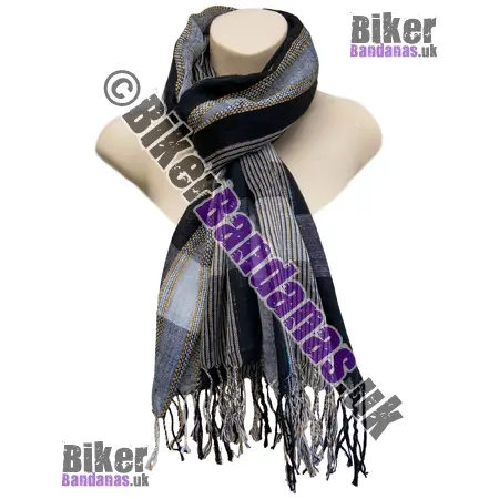 Black and Beige Stripe and Check Woven Long Scarf