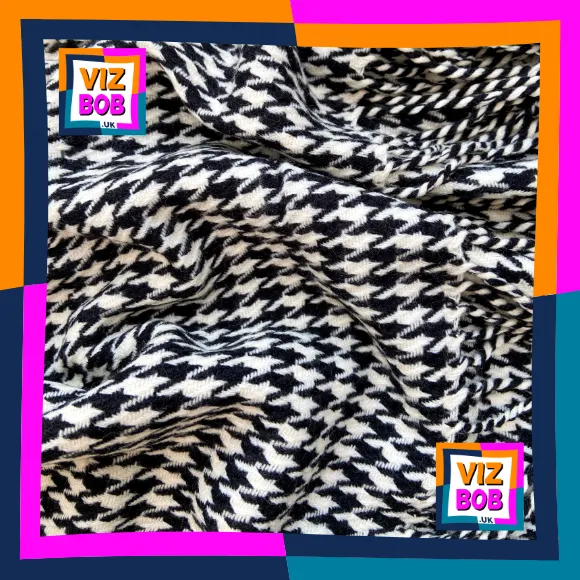 Fabric view of Black & White Dogtooth Check Winter Weight Woven Long Scarf with Side Fringes