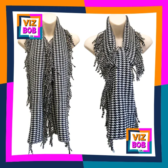 Alternatives views Black & White Dogtooth Check Winter Weight Woven Long Scarf with Side Fringes