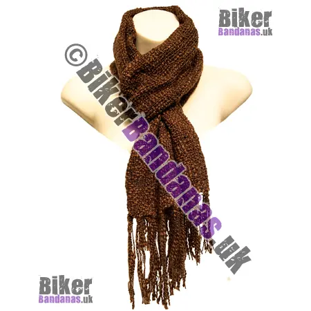 Plain Brown Knobbly Texture Medium Weight Loose Weave Long Scarf