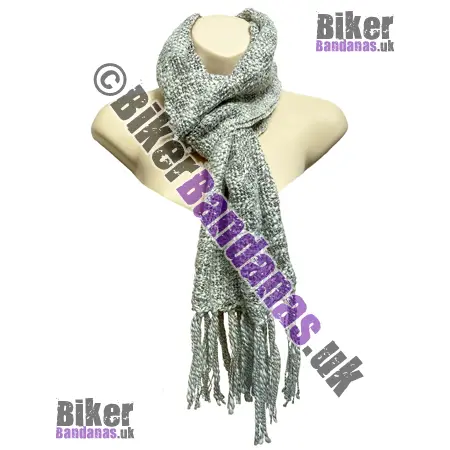 Plain White Knobbly Texture Medium Weight Loose Weave Long Scarf