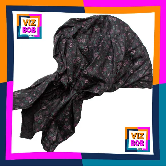 Fabric view of Ladies Black Dark Floral Flowers Elasticated Headscarf / Zandana / Head Wrap