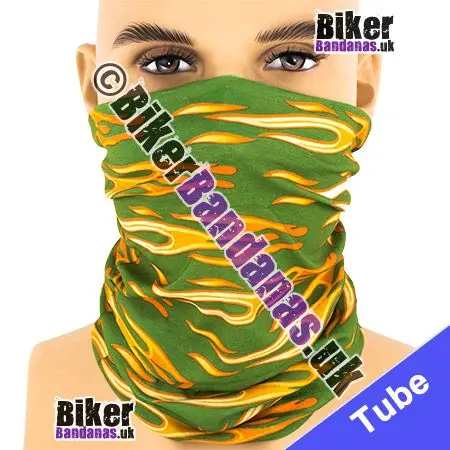 Green Horizontal Tribal Flames Neck Tube Bandana / Multifunctional Headwear / Neck Warmer