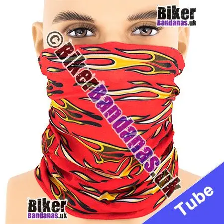 Red Horizontal Tribal Flames Neck Tube Bandana / Multifunctional Headwear / Neck Warmer