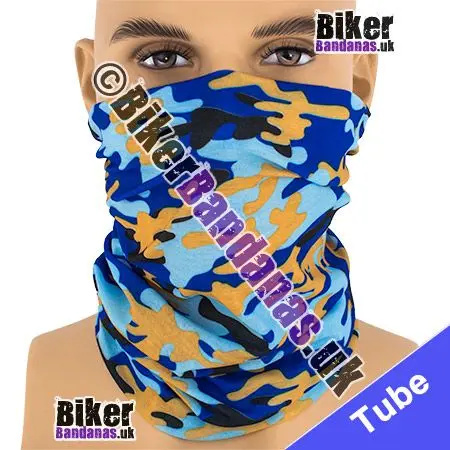 Classic Blue and Beige Camouflage Neck Tube Bandana / Multifunctional Headwear / Neck Warmer
