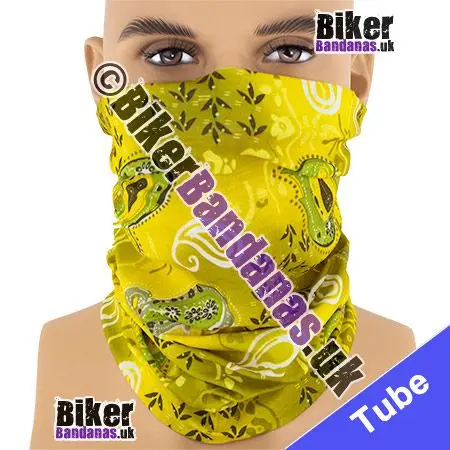 Yellow and Green Paisley Flower Neck Tube Bandana / Multifunctional Headwear / Neck Warmer