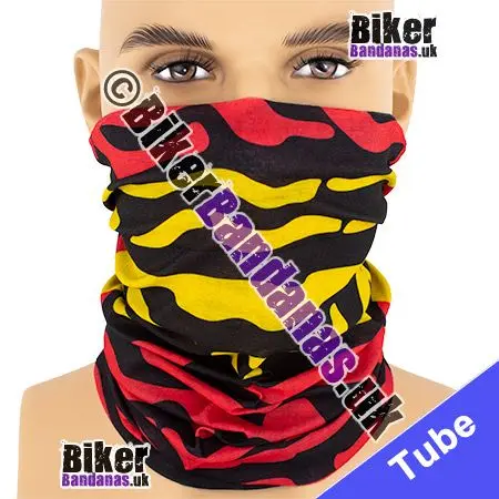 Red and Yellow Amoeba Stripes Neck Tube Bandana / Multifunctional Headwear / Neck Warmer
