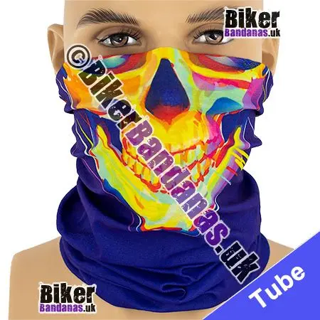 Multicoloured Neon Skull Face on Purple Neck Tube Bandana / Multifunctional Headwear / Neck Warmer