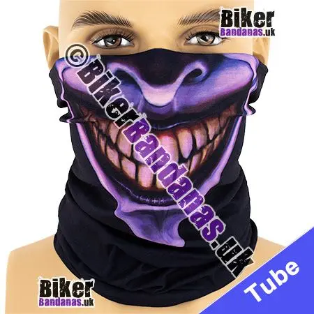 Grinning Purple Face on Black Neck Tube Bandana / Multifunctional Headwear