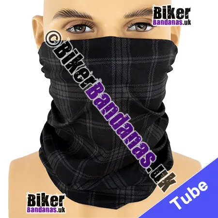 Black and Grey Tartan Plaid Neck Tube Bandana / Multifunctional Headwear / Neck Warmer