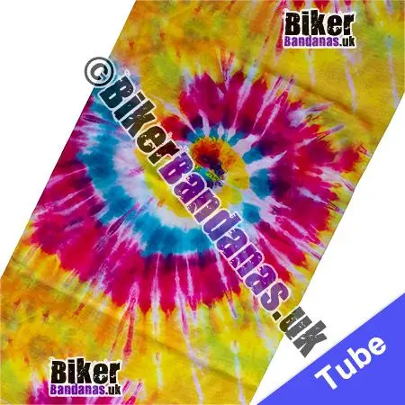 Fabric view of BUDGET Pink and Yellow Spiral Tie-Dye Neck Tube Neck Tube Bandana / Multifunctional Headwear / Neck Warmer