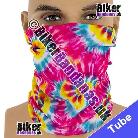 BUDGET Pink and Yellow Spiral Tie-Dye Neck Tube / Multifunctional Headwear / Neck Warmer