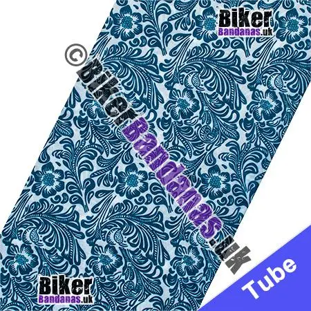 Fabric view of Petrol Blue Floral Damask Jacquard Neck Tube Bandana / Multifunctional Headwear
