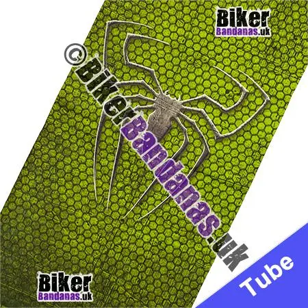 Fabric view of Arachnid Spider on Lime Green Neck Tube Neck Tube Bandana / Multifunctional Headwear / Neck Warmer