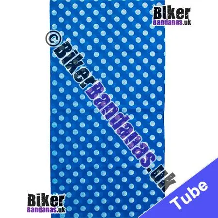 Fabric view of Blue and White Polka Dot Neck Tube Neck Tube Bandana / Multifunctional Headwear / Neck Warmer