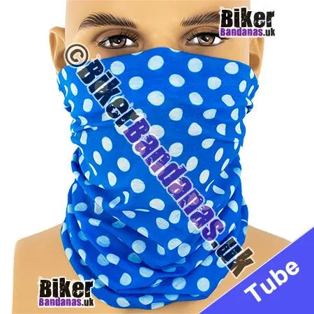 Blue and White Polka Dot Neck Tube / Multifunctional Headwear / Neck Warmer