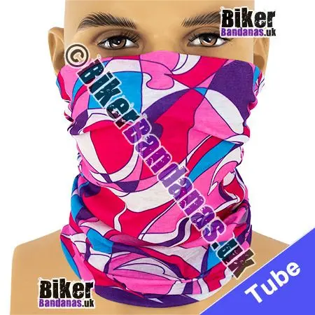 BUDGET Pink Blue White Chaos Neck Tube Bandana / Multifunctional Headwear / Neck Warmer