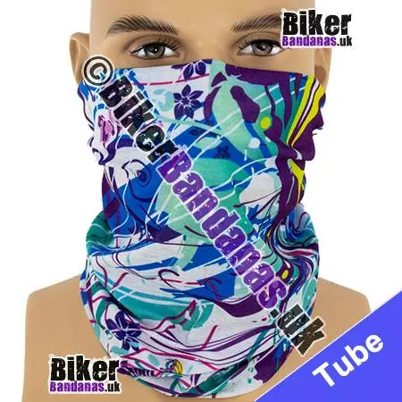 BUDGET White Floral Flowers and Butterflies Panel Neck Tube Bandana / Multifunctional Headwear / Neck Warmer