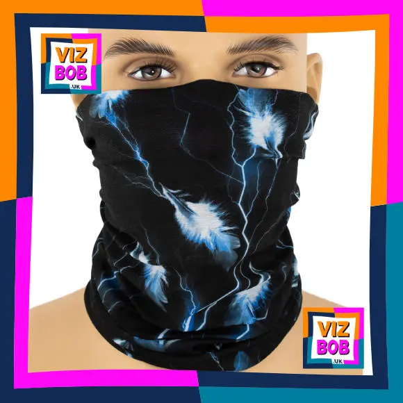 Feathers and Lightning on Black Neck Tube Bandana / Multifunctional Headwear / Neck Warmer