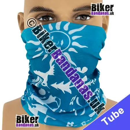 Turquoise Sun Flora and Fauna Neck Tube Bandana / Multifunctional Headwear / Neck Warmer