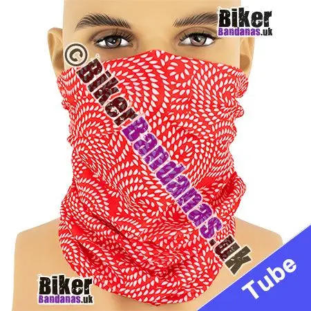 Red with White Rope Spirals Neck Tube Bandana / Multifunctional Headwear / Neck Warmer