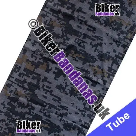Fabric view of Black Grey and Khaki Pixelated Digital Camouflage Neck Tube / Multifunctional Headwear / Neck Warmer