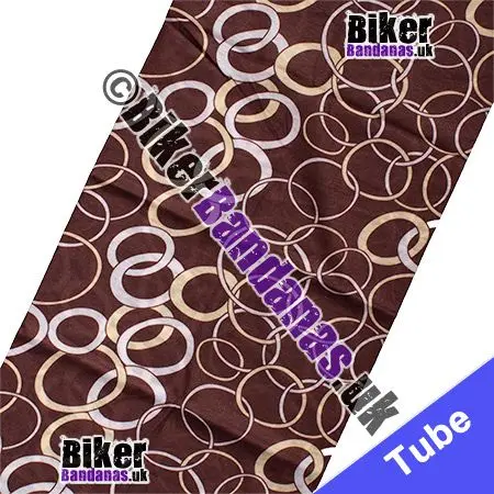 Fabric view of Brown with Beige and White Linking Chain Loops Neck Tube Bandana / Multifunctional Headwear / Neck Warmer