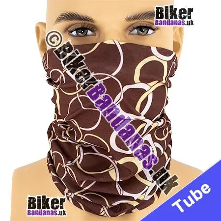 Brown with Beige and White Linking Chain Loops Neck Tube Bandana / Multifunctional Headwear / Neck Warmer
