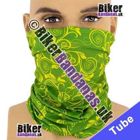Green and Yellow Damask Neck Tube Bandana / Multifunctional Headwear / Neck Warmer