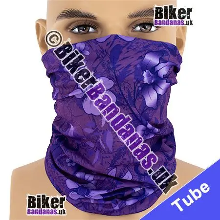 Purple Airbrushed Flowers Neck Tube Bandana / Multifunctional Headwear / Neck Warmer