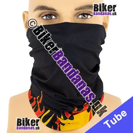 Fabric view of Shallow Tribal Flames on Black Neck Tube / Multifunctional Headwear / Neck Warmer