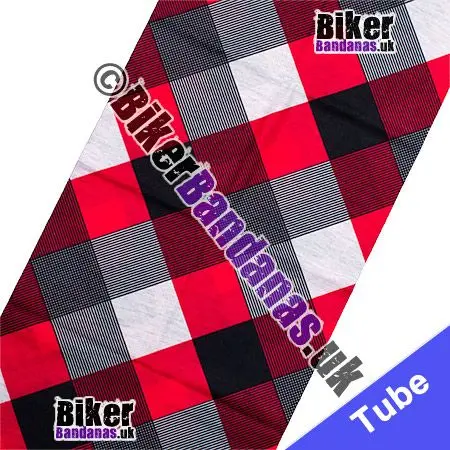 Fabric view of Red Black and White Diagonal Check Plaid Neck Tube Bandana / Multifunctional Headwear / Neck Warmer